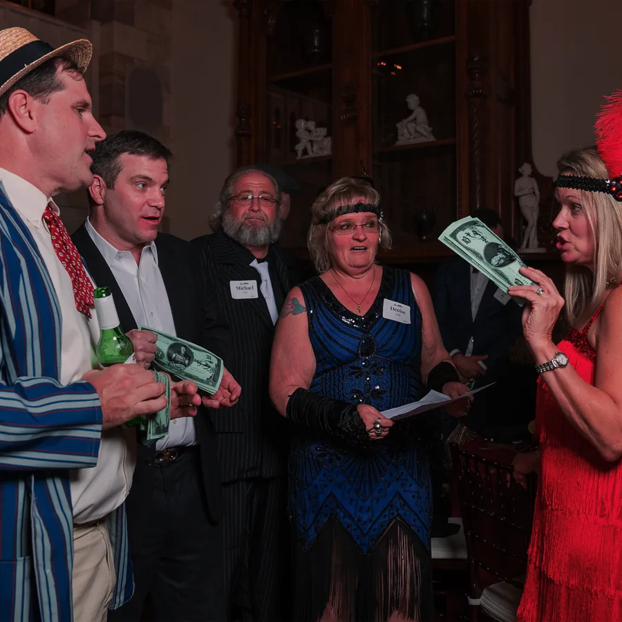 Guests at a Murder Mystery Company public dinner show in Baltimore